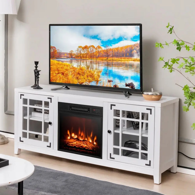 58 Inch Fireplace TV Stand with Adjustable Shelves for TVs up to 65 Inch-White Costway