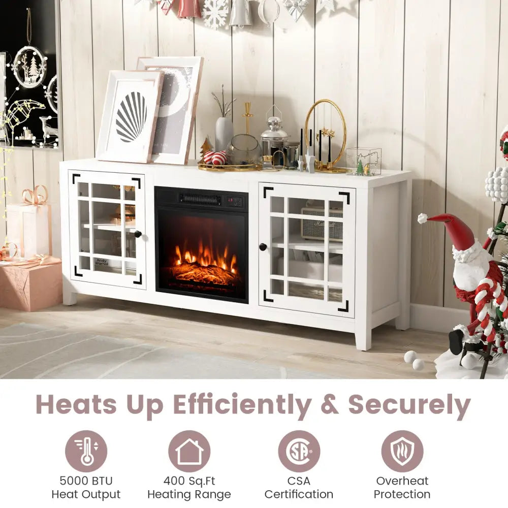 58 Inch Fireplace TV Stand with Adjustable Shelves for TVs up to 65 Inch-White - White - Entertainment Centers & TV