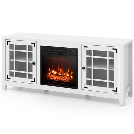 58 Inch Fireplace TV Stand with Adjustable Shelves for TVs up to 65 Inch-White Costway