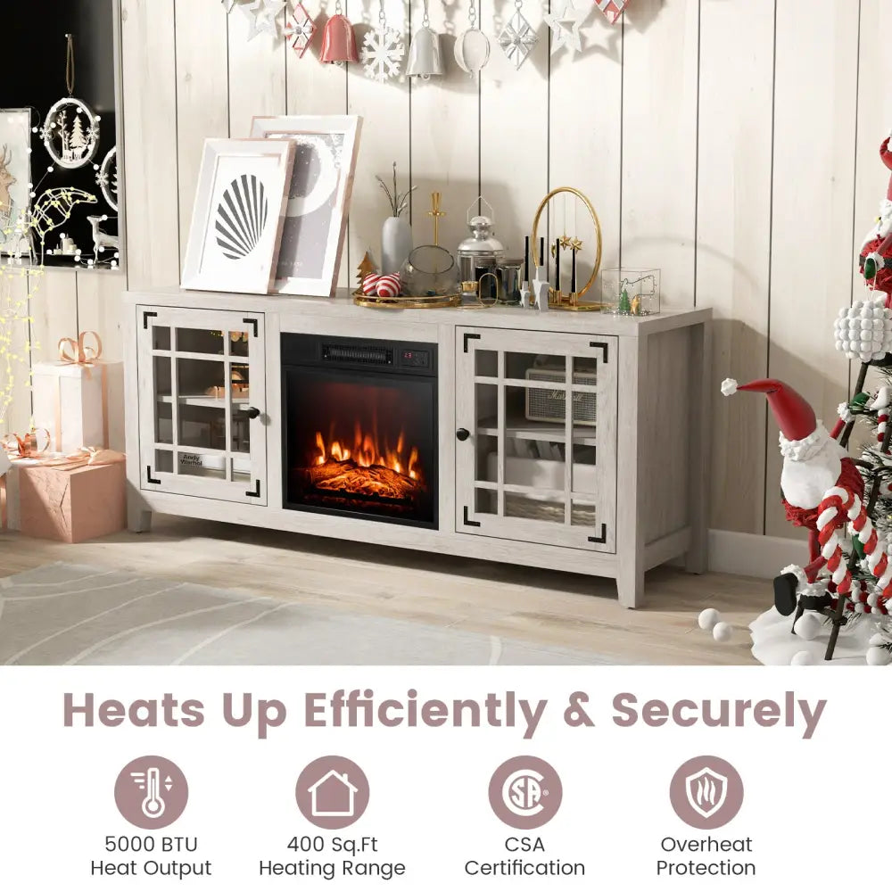 58 Inch Fireplace TV Stand with Adjustable Shelves for TVs up to 65 Inch-Natural - Natural - Entertainment Centers & TV