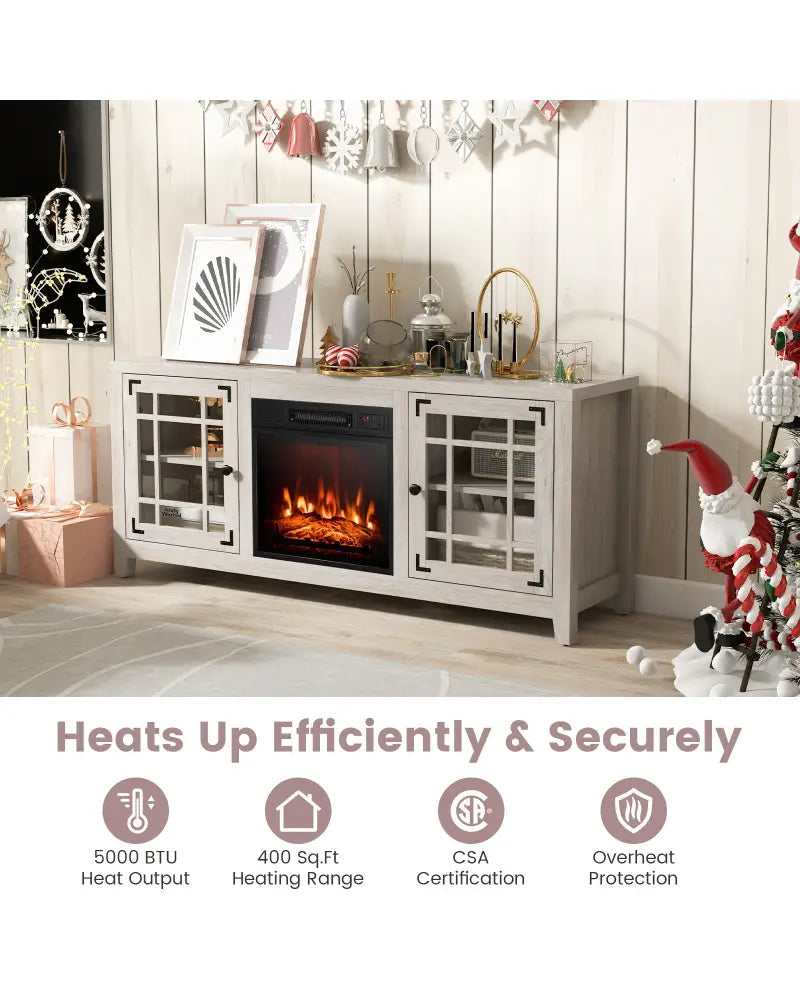 58 Inch Fireplace TV Stand with Adjustable Shelves for TVs up to 65 Inch-Natural - Natural - Entertainment Centers & TV
