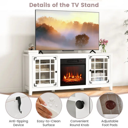 58 Inch Fireplace TV Stand with Adjustable Shelves for TVs up to 65 Inch-White Costway