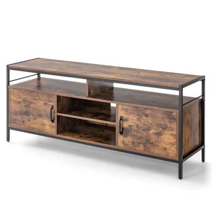 58 Inch Industrial TV Stand with Cabinets and Adjustable Shelf for TVs up to 65 Inch-Rustic Brwon Costway