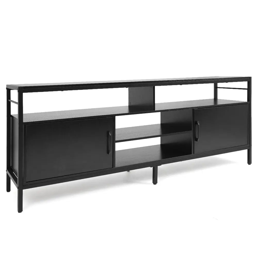 58 Inch Industrial TV Stand with Cabinets and Adjustable Shelf for TVs up to 65 Inch-Black - Black - Entertainment