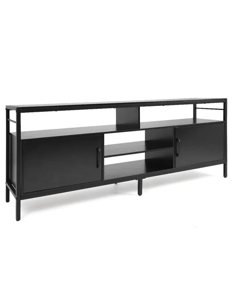 58 Inch Industrial TV Stand with Cabinets and Adjustable Shelf for TVs up to 65 Inch-Black - Black - Entertainment