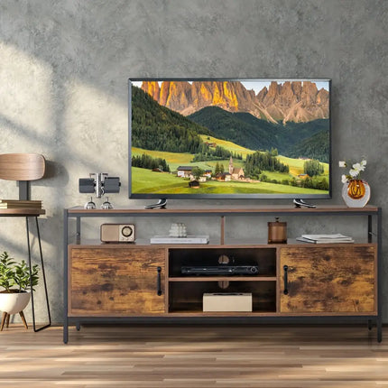 58 Inch Industrial TV Stand with Cabinets and Adjustable Shelf for TVs up to 65 Inch-Rustic Brwon Costway