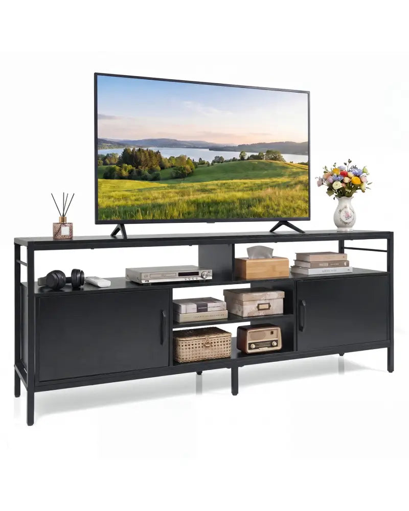 58 Inch Industrial TV Stand with Cabinets and Adjustable Shelf for TVs up to 65 Inch-Black - Black - Entertainment