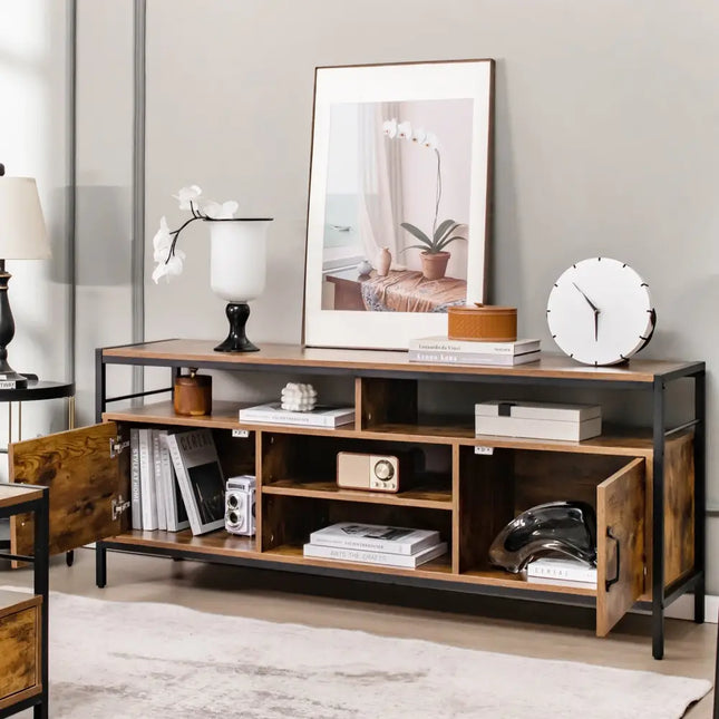 58 Inch Industrial TV Stand with Cabinets and Adjustable Shelf for TVs up to 65 Inch-Rustic Brwon Costway