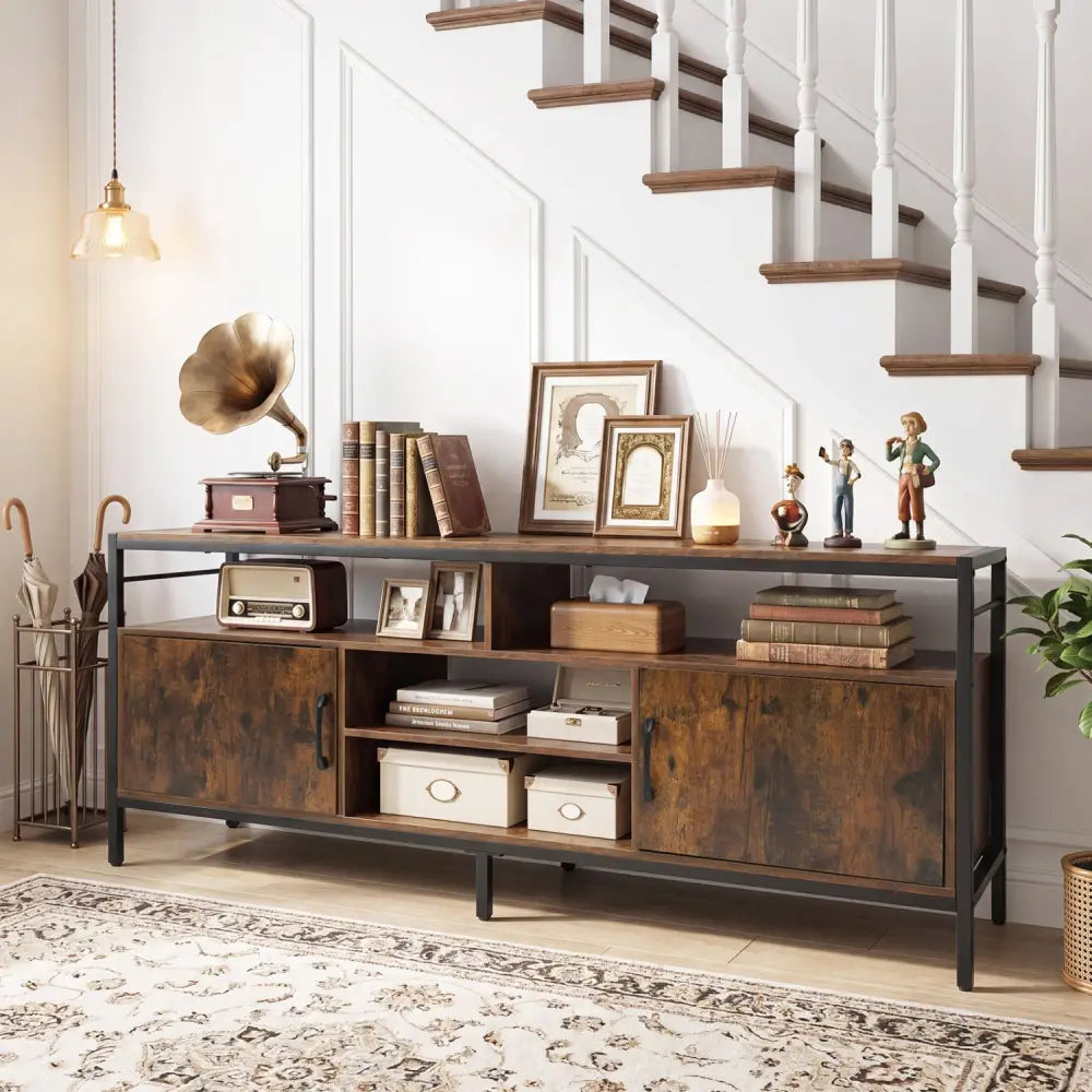 58 Inch Industrial TV Stand with Cabinets and Adjustable Shelf for TVs up to 65 Inch-Rustic Brwon - Rustic Brown