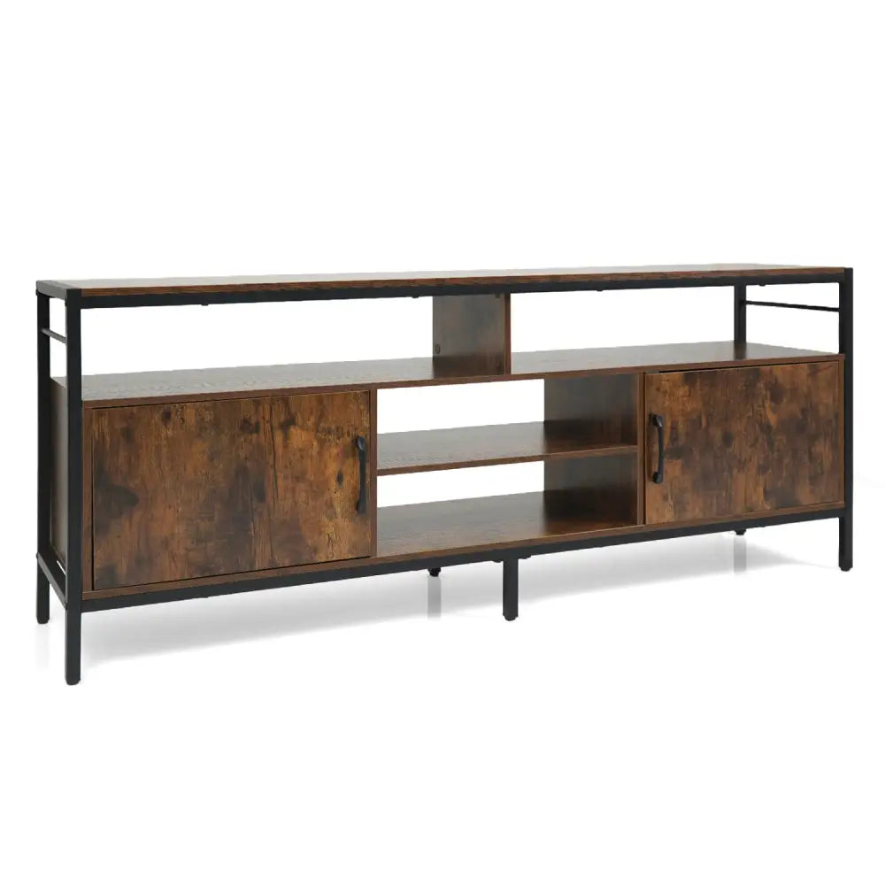 58 Inch Industrial TV Stand with Cabinets and Adjustable Shelf for TVs up to 65 Inch-Rustic Brwon - Rustic Brown