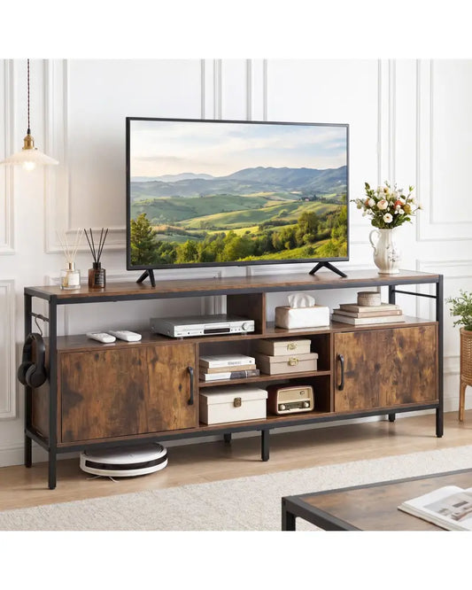 58 Inch Industrial TV Stand with Cabinets and Adjustable Shelf for TVs up to 65 Inch-Rustic Brwon - Rustic Brown
