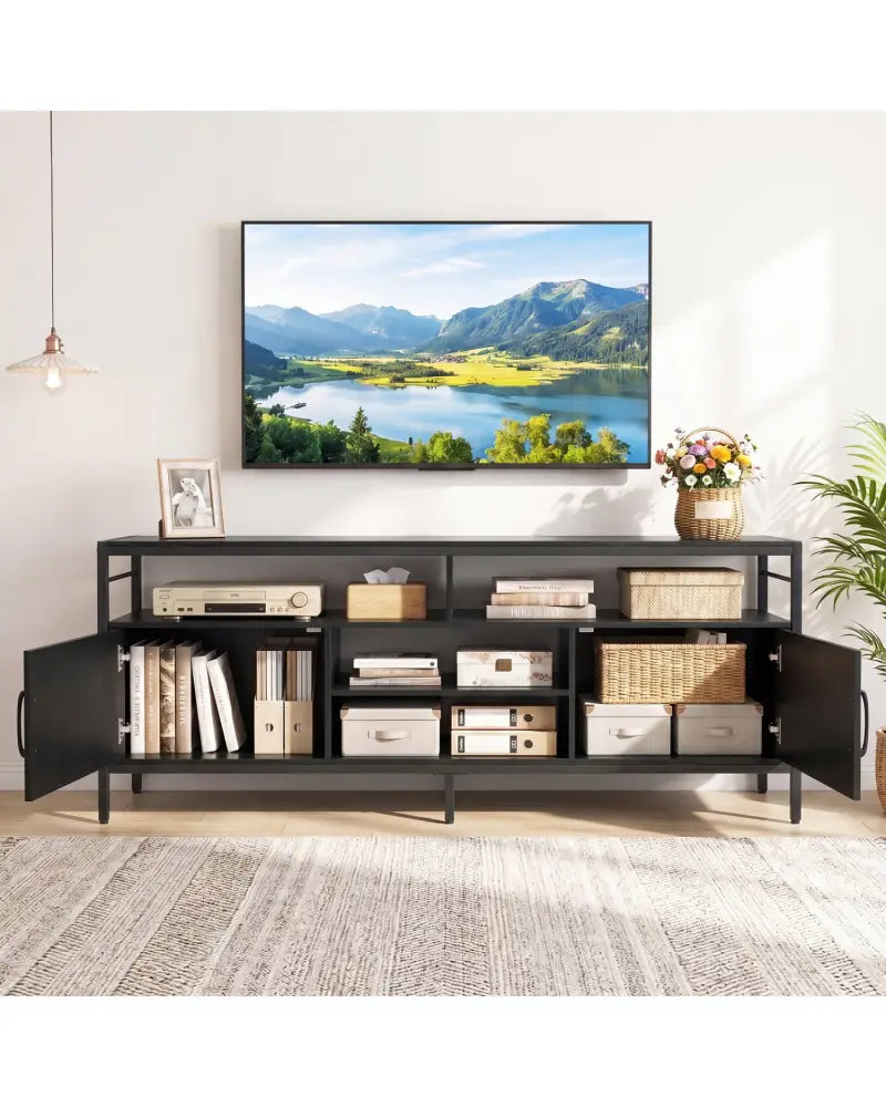 58 Inch Industrial TV Stand with Cabinets and Adjustable Shelf for TVs up to 65 Inch-Black - Black - Entertainment