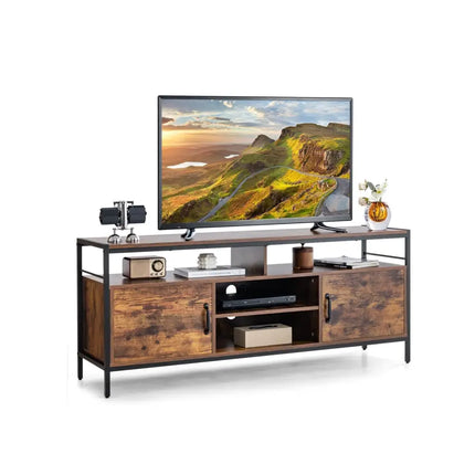58 Inch Industrial TV Stand with Cabinets and Adjustable Shelf for TVs up to 65 Inch-Rustic Brwon Costway