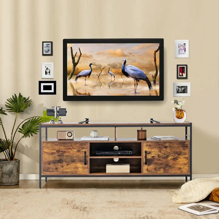 58 Inch Industrial TV Stand with Cabinets and Adjustable Shelf for TVs up to 65 Inch-Rustic Brwon Costway