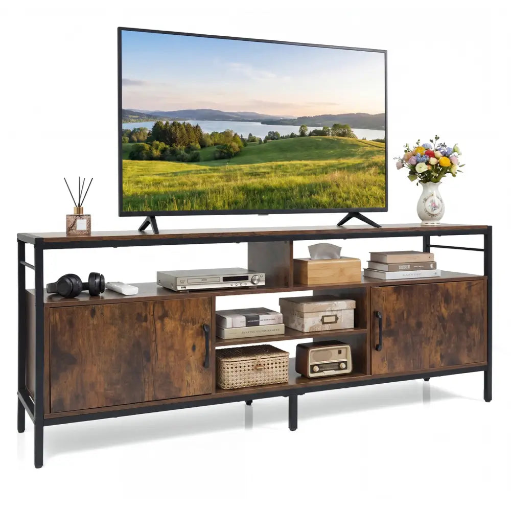 58 Inch Industrial TV Stand with Cabinets and Adjustable Shelf for TVs up to 65 Inch-Rustic Brwon - Rustic Brown
