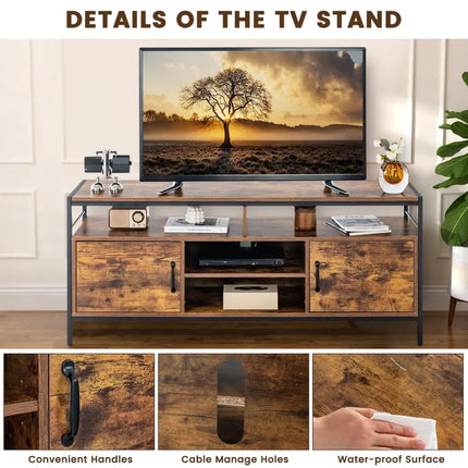 58 Inch Industrial TV Stand with Cabinets and Adjustable Shelf for TVs up to 65 Inch-Rustic Brwon Costway