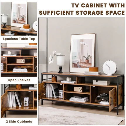 58 Inch Industrial TV Stand with Cabinets and Adjustable Shelf for TVs up to 65 Inch-Rustic Brwon Costway
