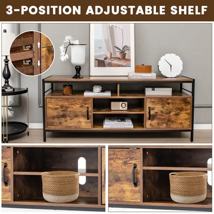 58 Inch Industrial TV Stand with Cabinets and Adjustable Shelf for TVs up to 65 Inch-Rustic Brwon Costway