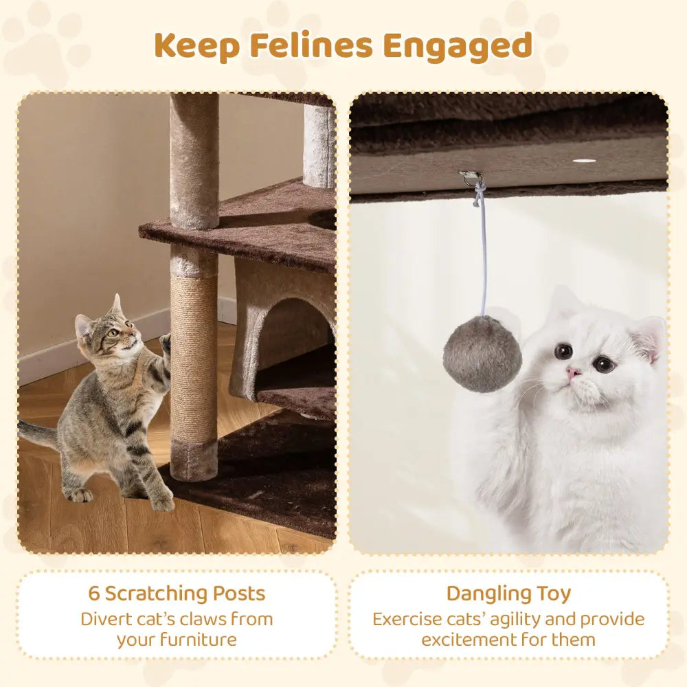 58 Inch Large Multi-level Cat Tree with Swaying Aerial Condo and Plush Perch Bed-Brown - Brown - Cat Trees Condos &