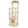 58 Inch Large Multi-level Cat Tree with Swaying Aerial Condo and Plush Perch Bed-Beige - Beige - Cat Trees Condos &