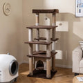 58 Inch Large Multi-level Cat Tree with Swaying Aerial Condo and Plush Perch Bed-Brown - Brown - Cat Trees Condos &