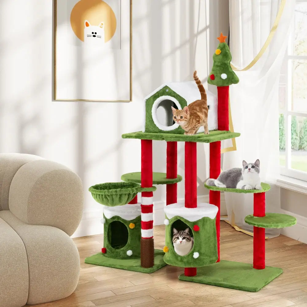 58 Inch Tall Cat Tree Tower Multi-level Pet Climbing and Jumping Tower Furniture with Condos - Multicolor - Cat Trees
