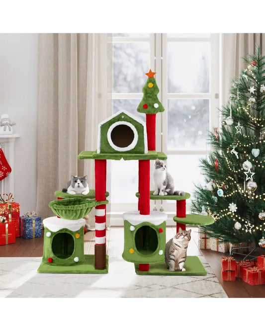 58 Inch Tall Cat Tree Tower Multi-level Pet Climbing and Jumping Tower Furniture with Condos - Multicolor - Cat Trees