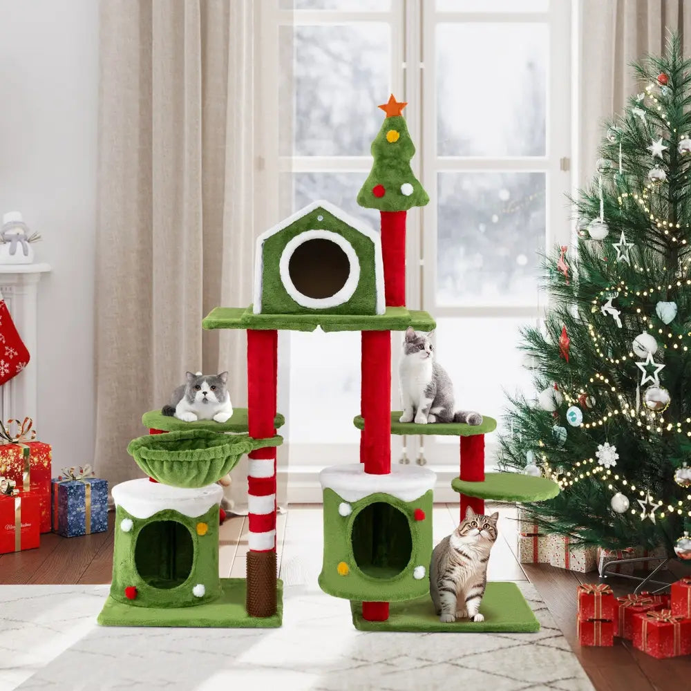 58 Inch Tall Cat Tree Tower Multi-level Pet Climbing and Jumping Tower Furniture with Condos - Multicolor - Cat Trees