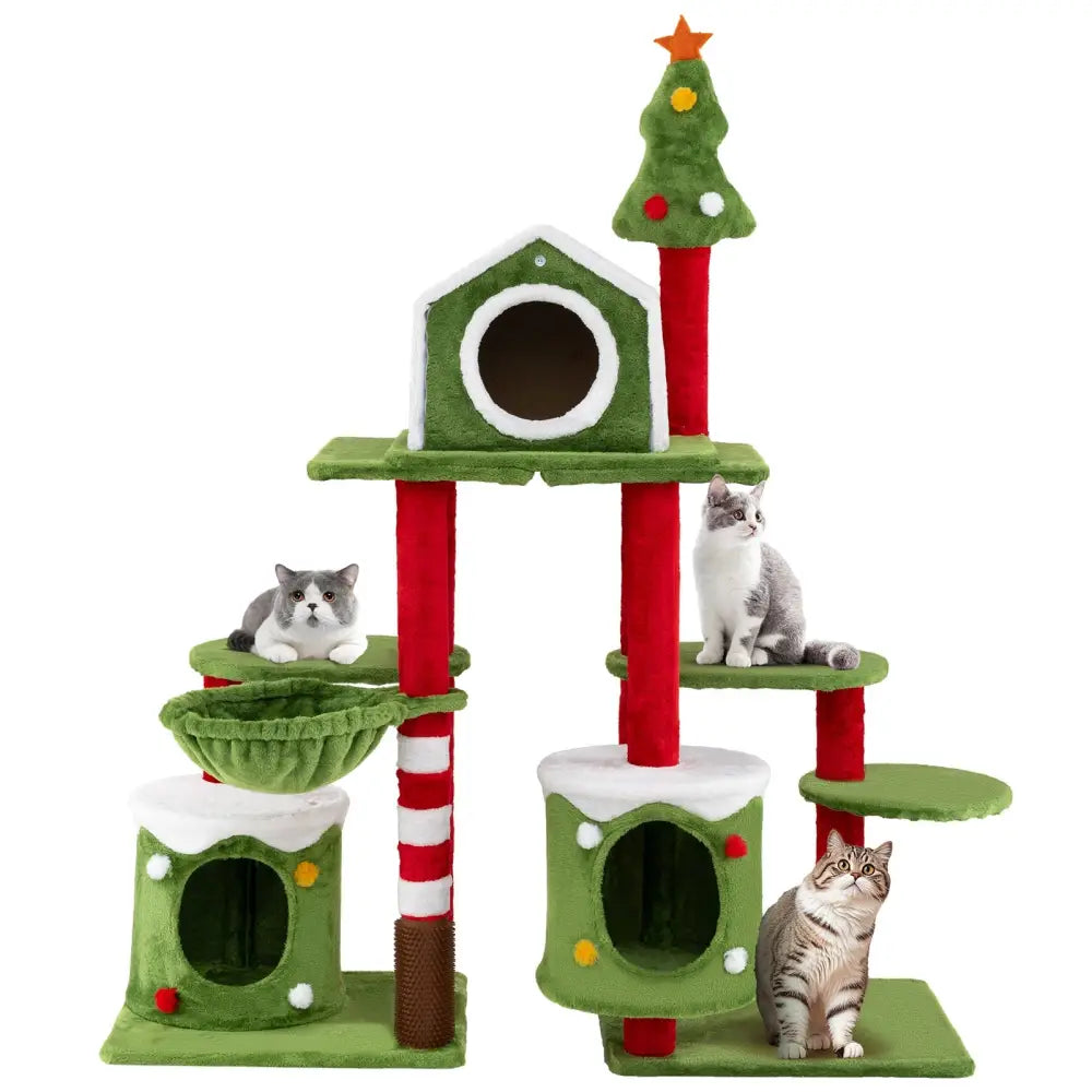58 Inch Tall Cat Tree Tower Multi-level Pet Climbing and Jumping Tower Furniture with Condos - Multicolor - Cat Trees