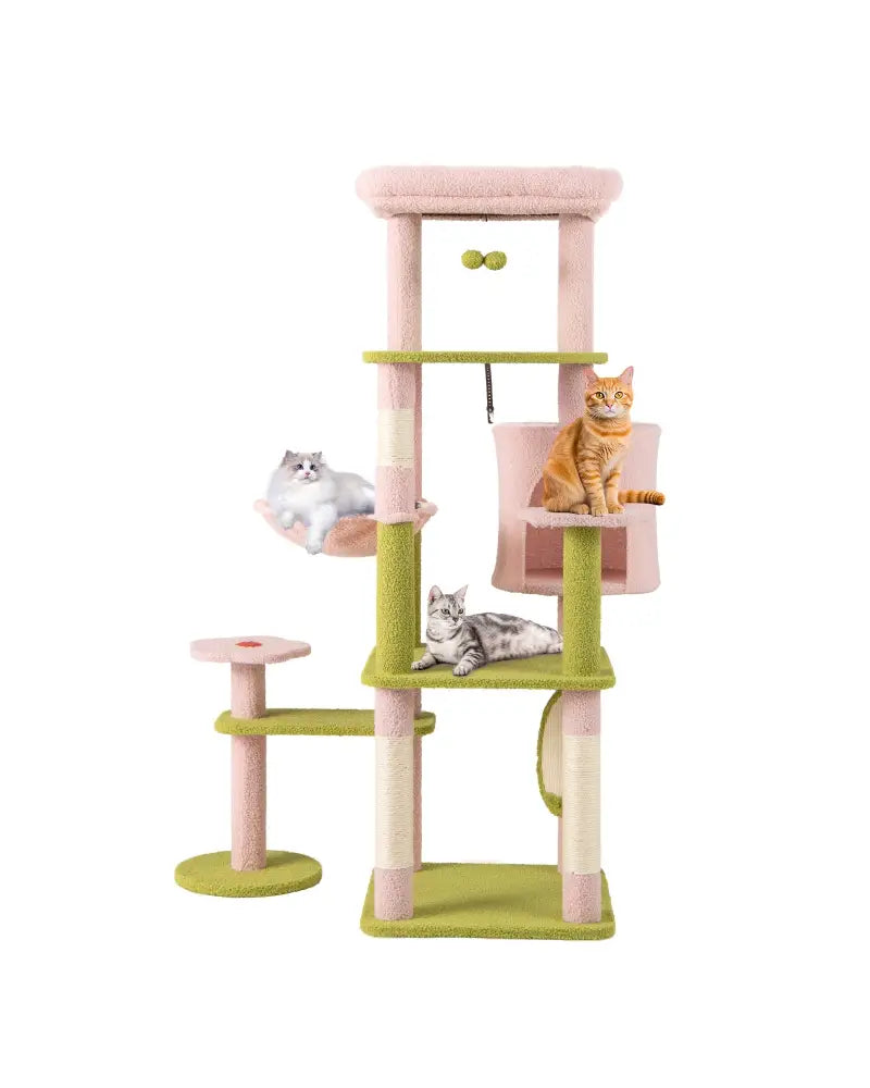 58 Inch Tall Multi-Level Cat Tree Aesthetic Floral Kitten Tower-Pink - Pink - Cat Trees Condos & Scratchers