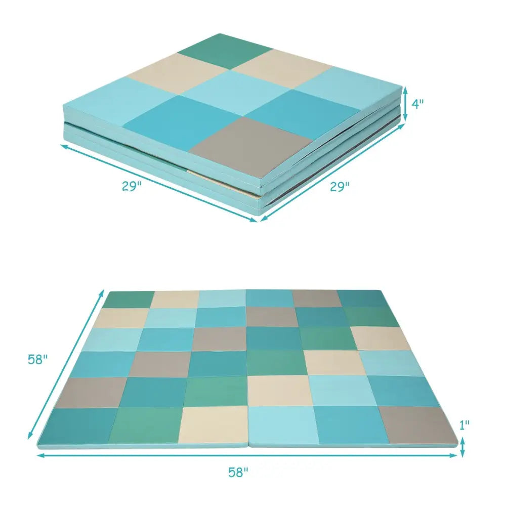58 Inch Toddler Foam Play Mat Baby Folding Activity Floor Mat-Light Blue - Light Blue - Baby Gyms & Playmats