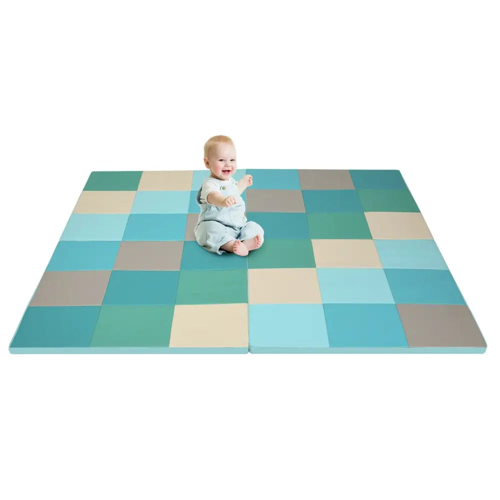 58 Inch Toddler Foam Play Mat Baby Folding Activity Floor Mat-Light Blue - Light Blue - Baby Gyms & Playmats
