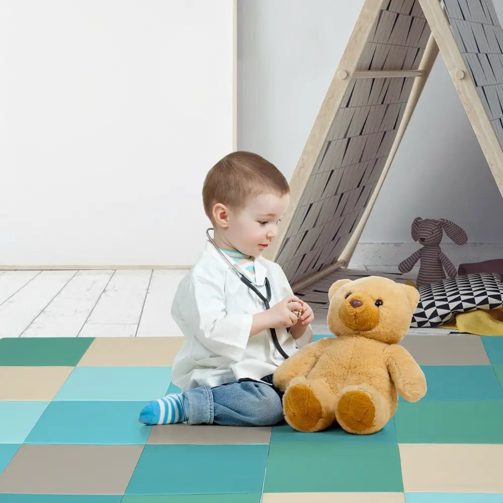 58 Inch Toddler Foam Play Mat Baby Folding Activity Floor Mat-Light Blue - Light Blue - Baby Gyms & Playmats