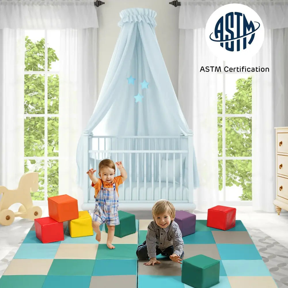 58 Inch Toddler Foam Play Mat Baby Folding Activity Floor Mat-Light Blue - Light Blue - Baby Gyms & Playmats