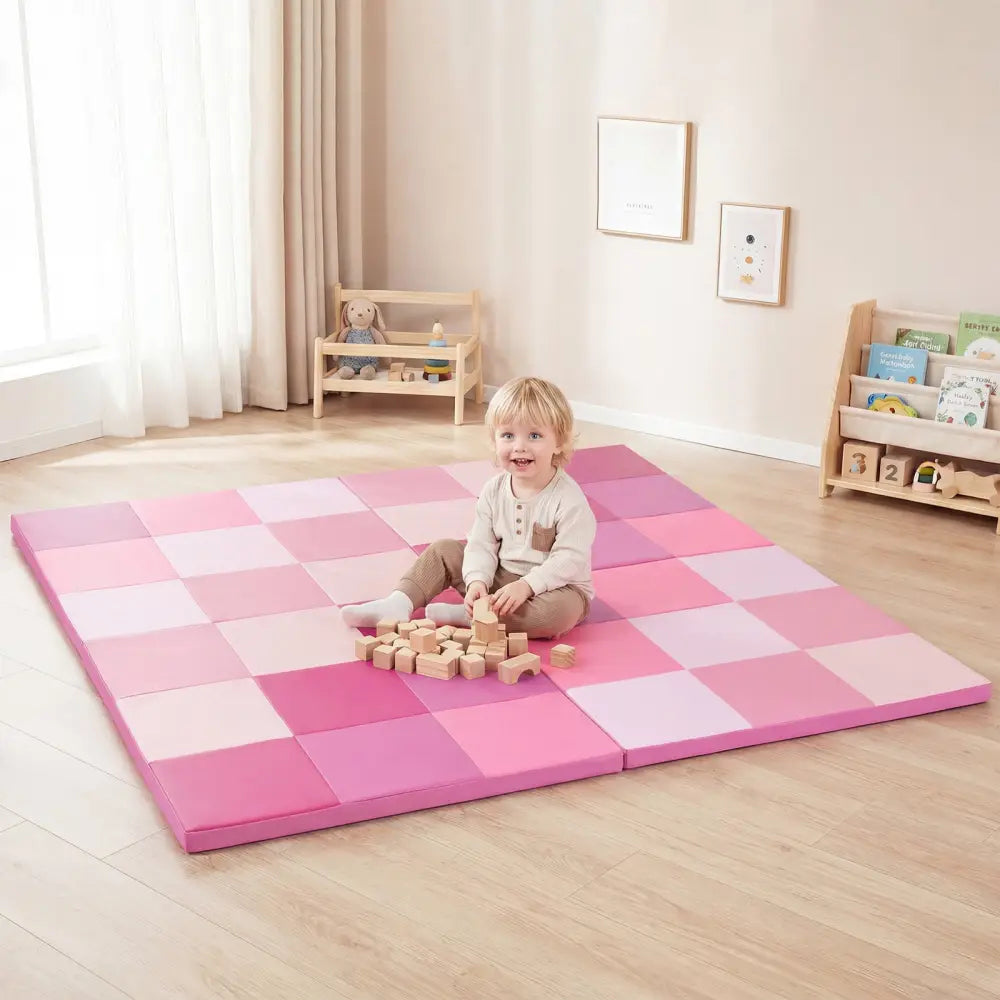 58 Inch Toddler Folding Activity Floor Mat Foam Baby Play Mat-Pink - Pink - Baby Gyms & Playmats