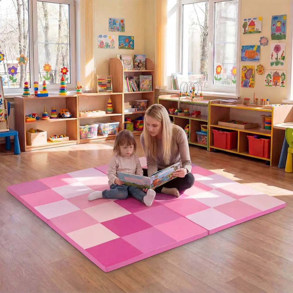 58 Inch Toddler Folding Activity Floor Mat Foam Baby Play Mat-Pink - Pink - Baby Gyms & Playmats