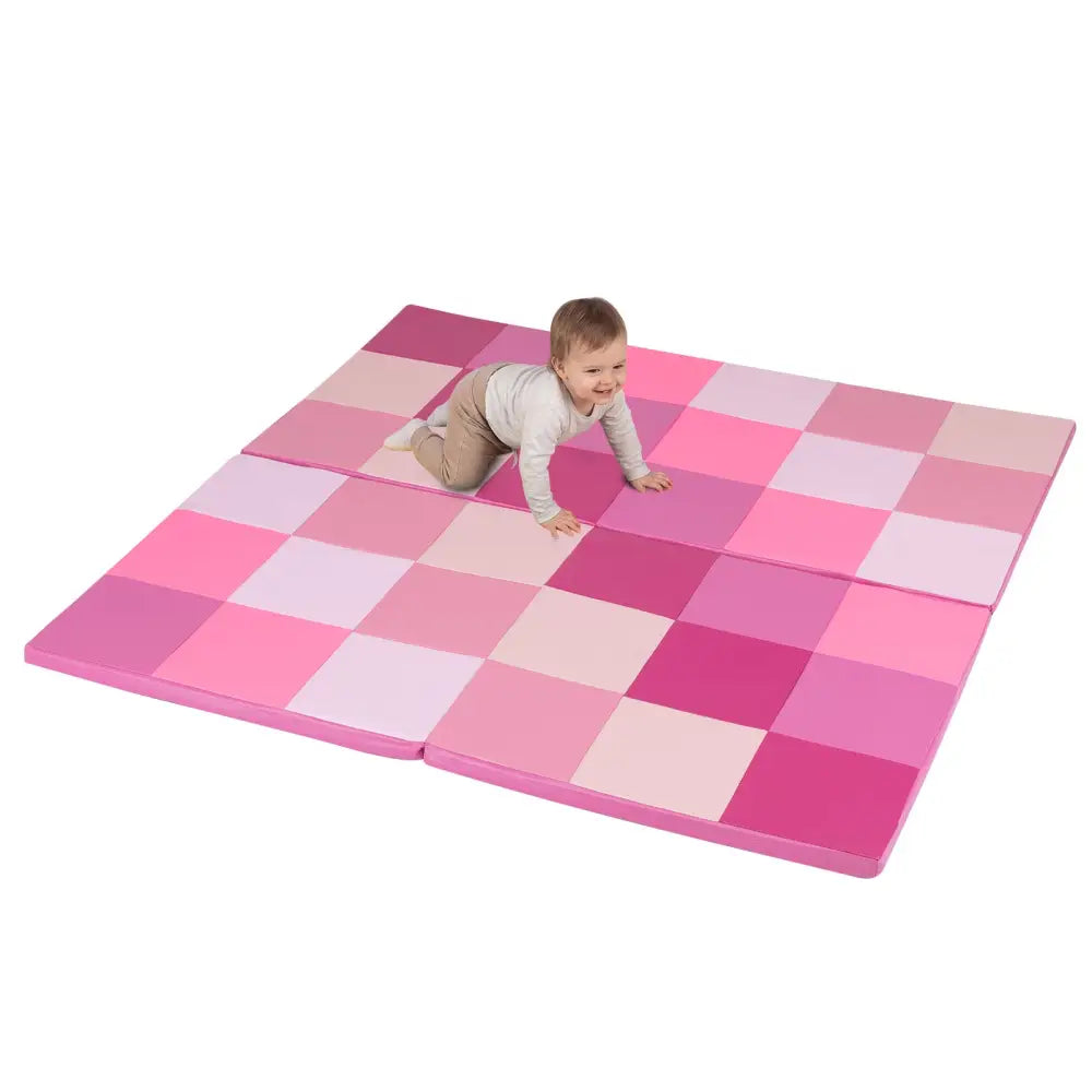 58 Inch Toddler Folding Activity Floor Mat Foam Baby Play Mat-Pink - Pink - Baby Gyms & Playmats