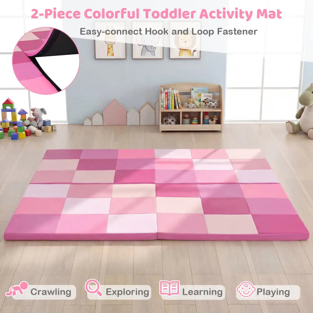 58 Inch Toddler Folding Activity Floor Mat Foam Baby Play Mat-Pink - Pink - Baby Gyms & Playmats