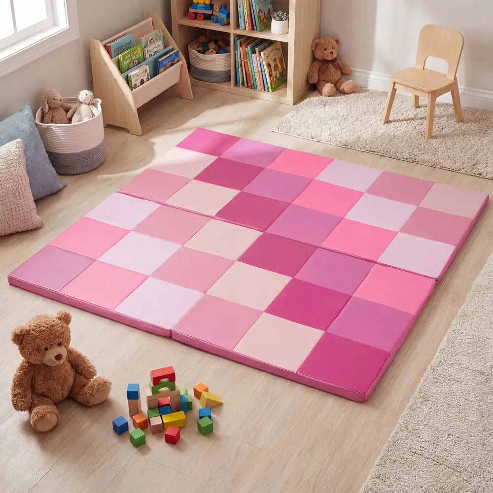 58 Inch Toddler Folding Activity Floor Mat Foam Baby Play Mat-Pink - Pink - Baby Gyms & Playmats
