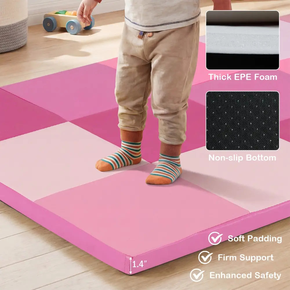 58 Inch Toddler Folding Activity Floor Mat Foam Baby Play Mat-Pink - Pink - Baby Gyms & Playmats