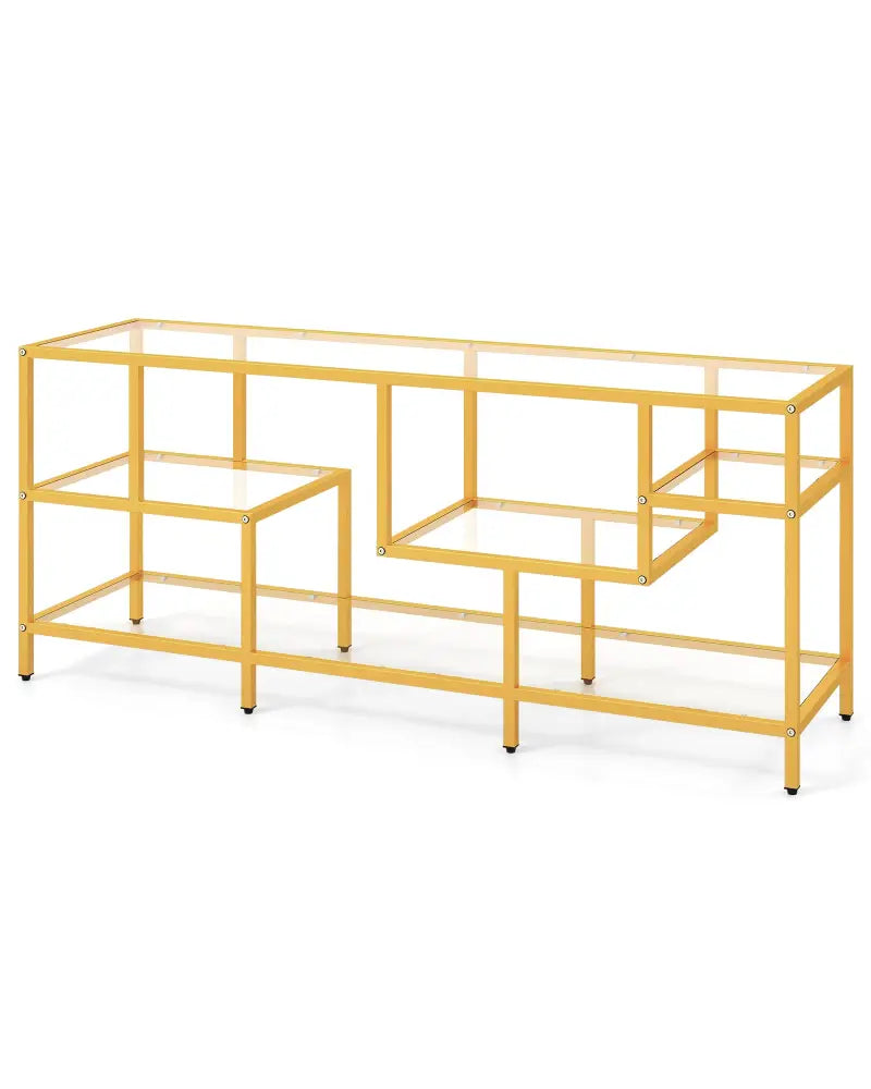 58 Inch TV Console Table with Tempered Glass Shelves for Living Room-Gold - Golden - Entertainment Centers & TV Stands