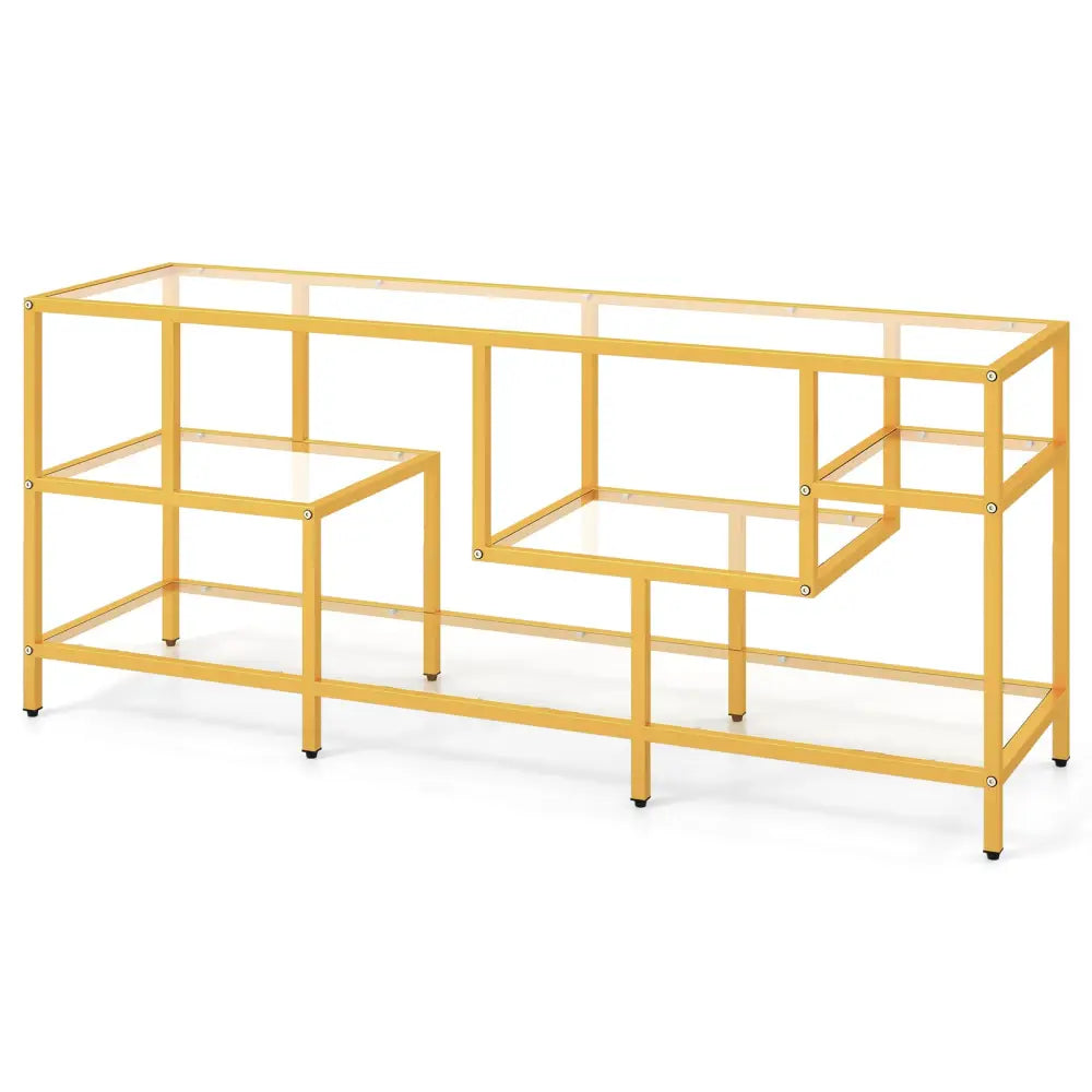 58 Inch TV Console Table with Tempered Glass Shelves for Living Room-Gold - Golden - Entertainment Centers & TV Stands