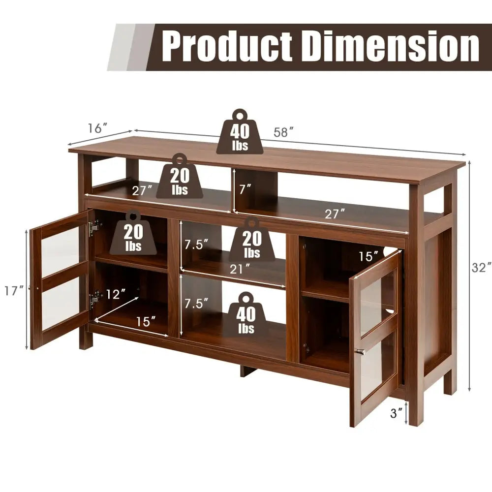 58 Inch TV Stand Entertainment Console Center with 2 Cabinets-Brown - Brown - Entertainment Centers & TV Stands
