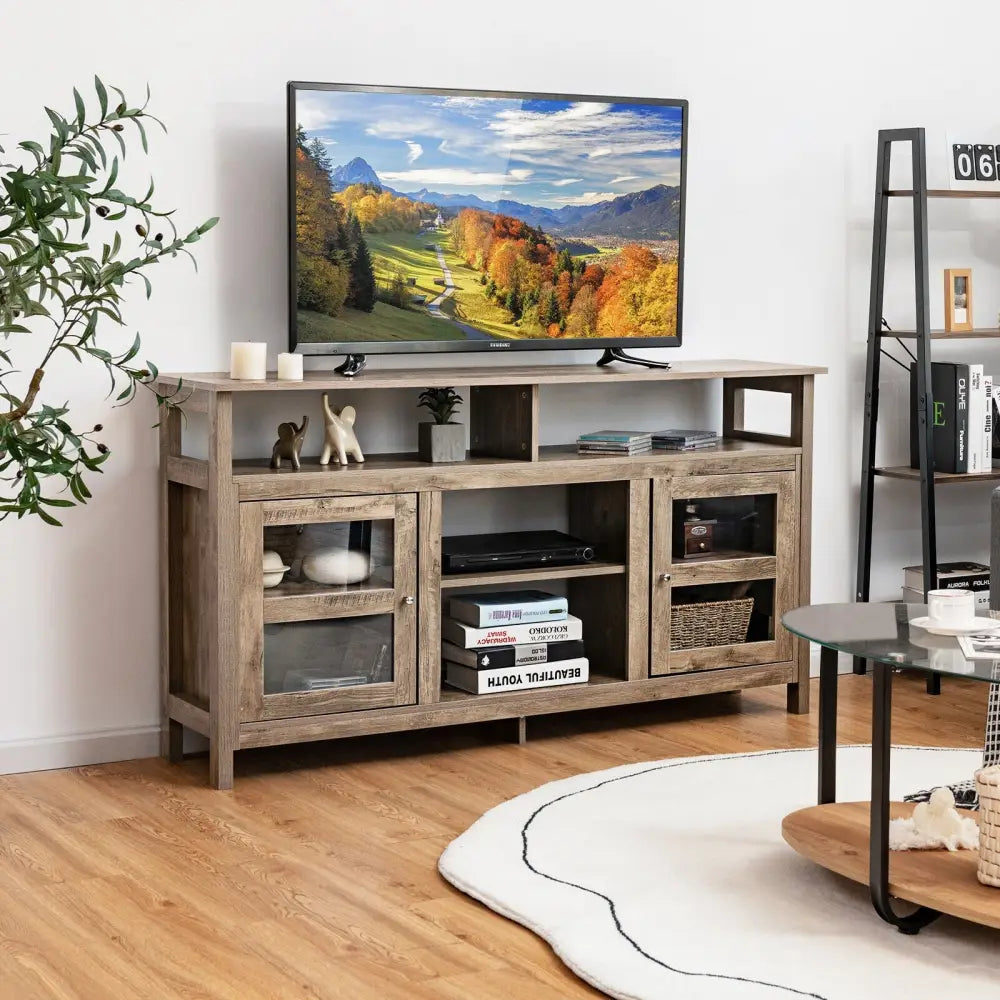 58 Inch TV Stand Entertainment Console Center with 2 Cabinets-Natural color - Natural - Entertainment Centers & TV