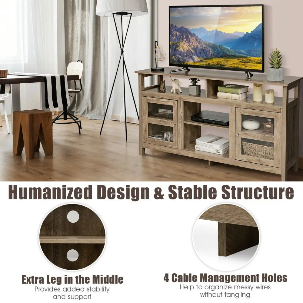 58 Inch TV Stand Entertainment Console Center with 2 Cabinets-Natural color - Natural - Entertainment Centers & TV
