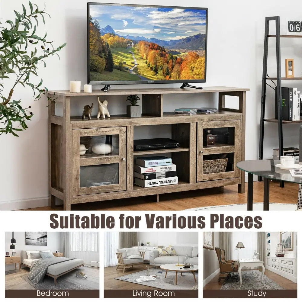 58 Inch TV Stand Entertainment Console Center with 2 Cabinets-Natural color - Natural - Entertainment Centers & TV