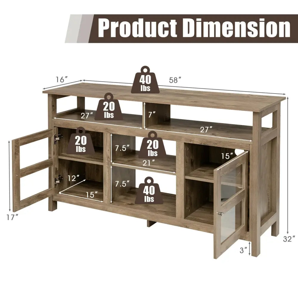 58 Inch TV Stand Entertainment Console Center with 2 Cabinets-Natural color - Natural - Entertainment Centers & TV
