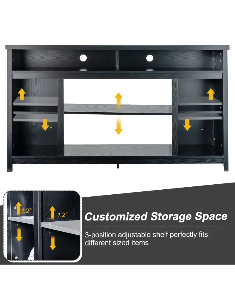 58 Inch TV Stand Entertainment Console Center with Adjustable Open Shelves-Black - Black - Entertainment Centers & TV