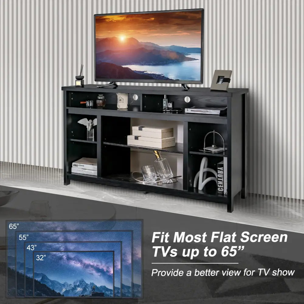 58 Inch TV Stand Entertainment Console Center with Adjustable Open Shelves-Black - Black - Entertainment Centers & TV