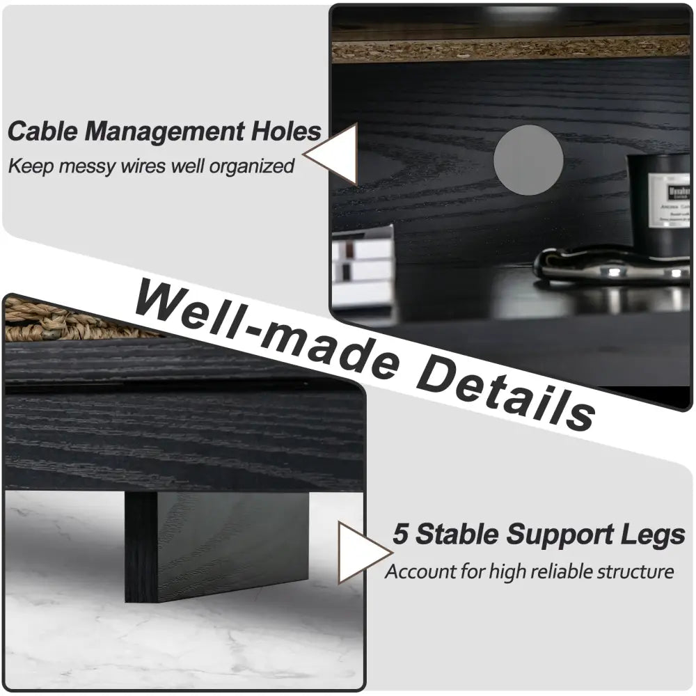 58 Inch TV Stand Entertainment Console Center with Adjustable Open Shelves-Black - Black - Entertainment Centers & TV